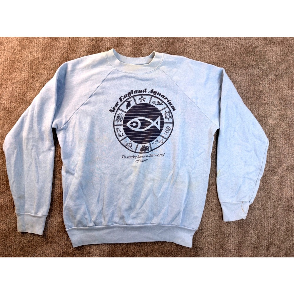 Vintage New England Aquarium Sweatshirt XL Blue USA Made Crewneck Graphic 90s